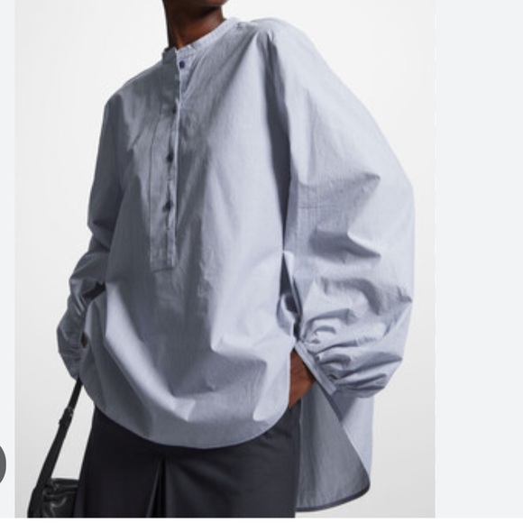 COS Blue Striped Balloon Sleeve Blouse - Picture 1 of 9